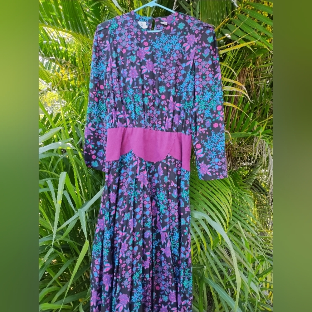 Vintage 80's Leslie Fay Long Sleeve Dress Size 14 Above The Ankle Dress